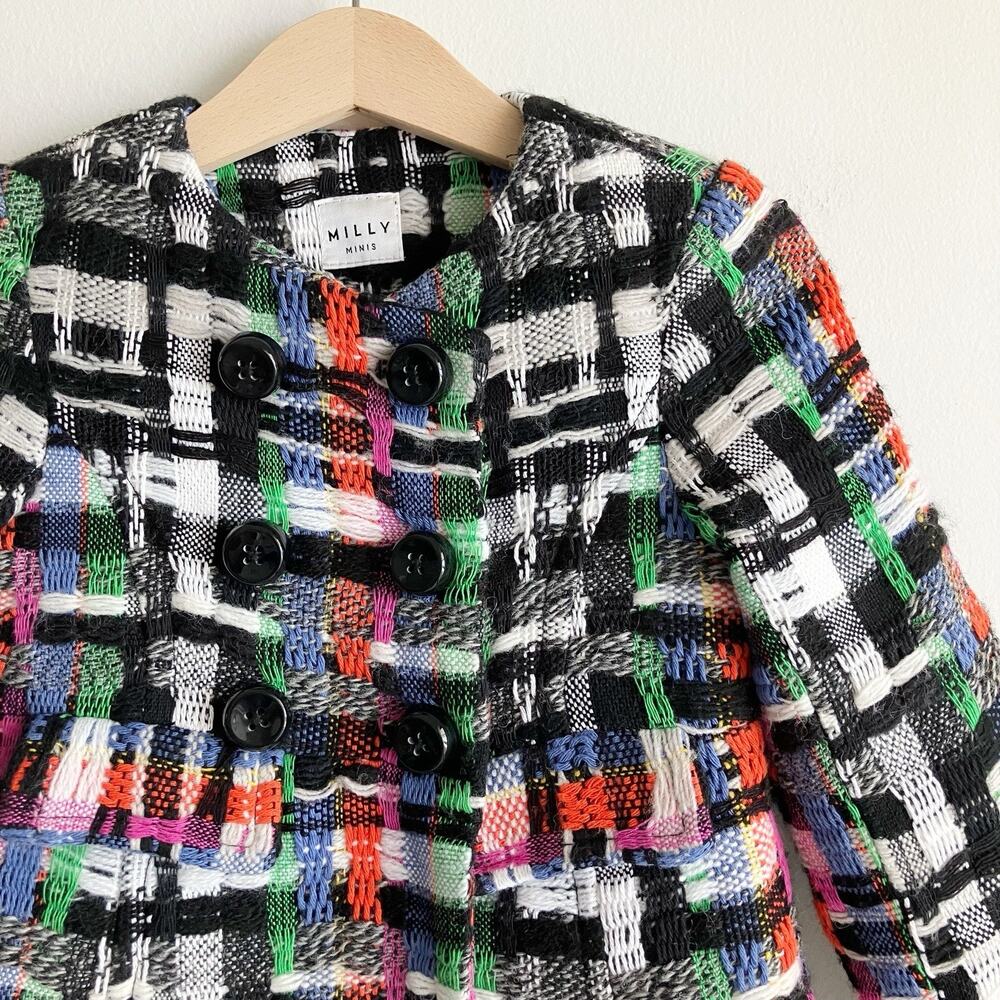 PLS READ Milly Minis Baby Girl Tweed Coat 18-24M Double Breasted Colorful Plaid - Picture 2 of 7